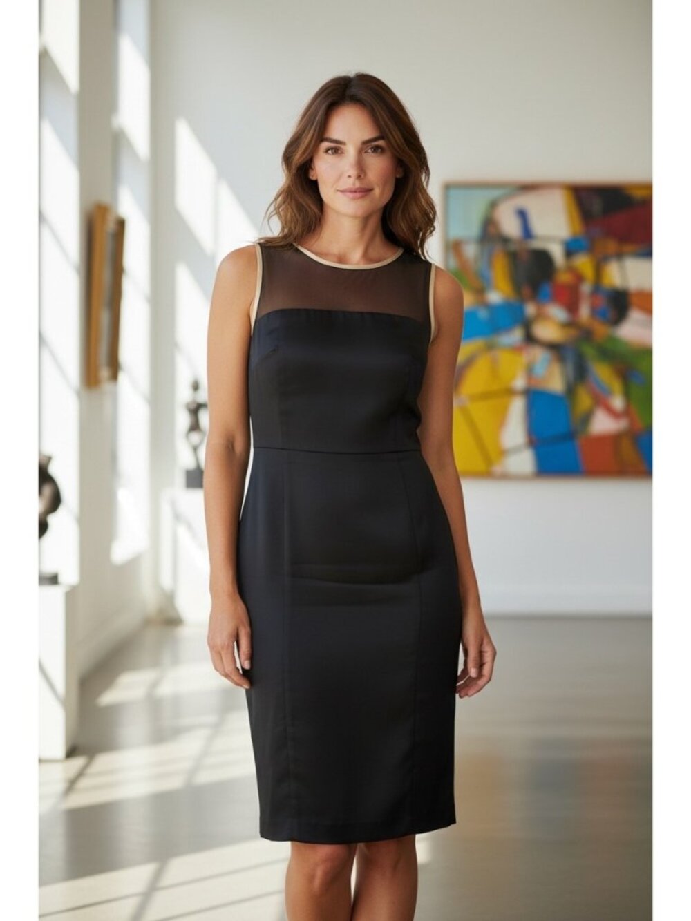 Karen Millen Satin Sheath Dress Black Size L (UK 16) NWT Minimalist Glam Party